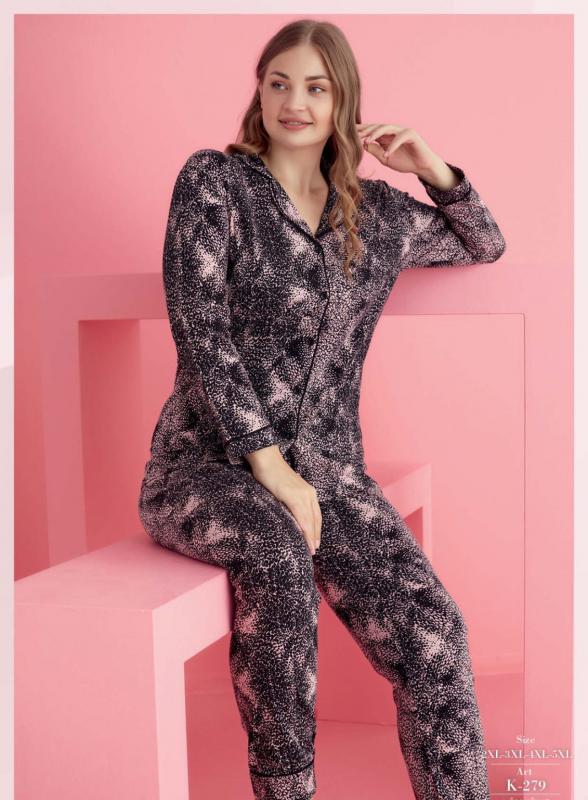 Pamuklu Likralı Büyük Beden DÜĞMELİ Battal Pijama Takım