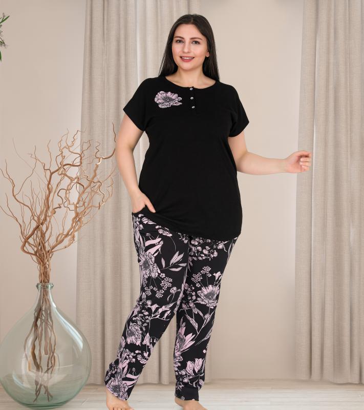 Pamuklu Likralı Büyük Beden Battal Pijama Takım