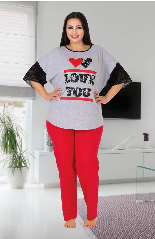 Pamuklu Likralı Büyük Beden Battal Pijama Takım