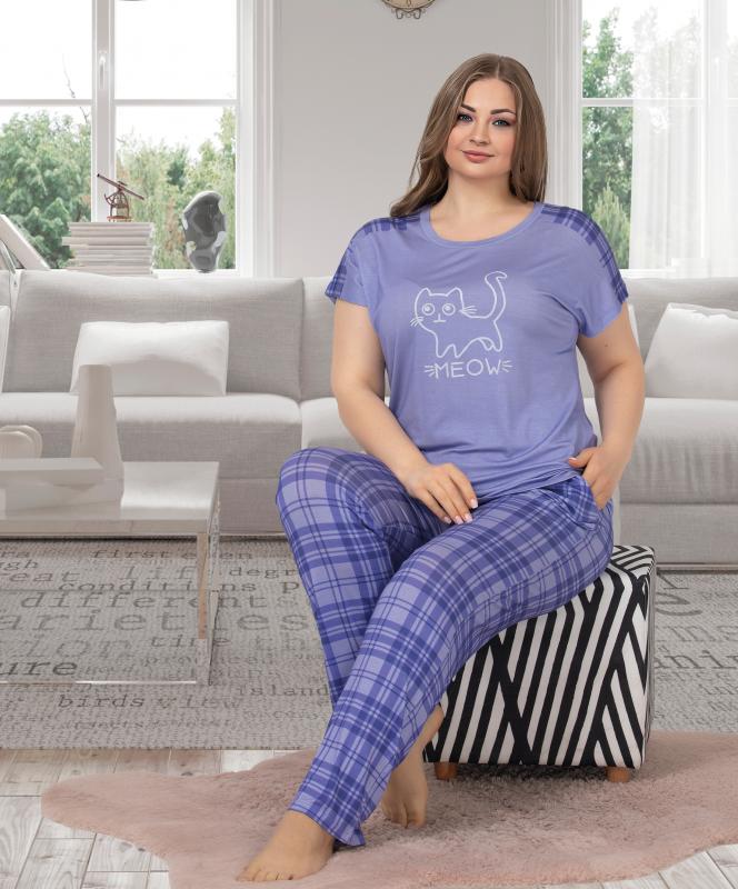 Pamuklu Likralı Büyük Beden Battal Pijama Takım