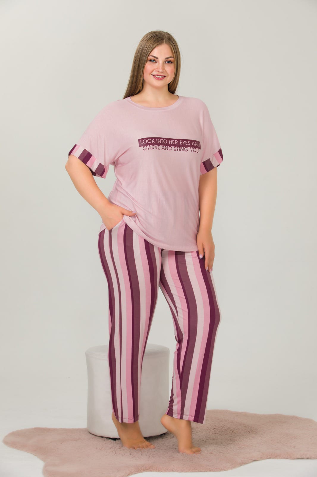 Pamuklu Likralı Büyük Beden Battal Pijama Takım