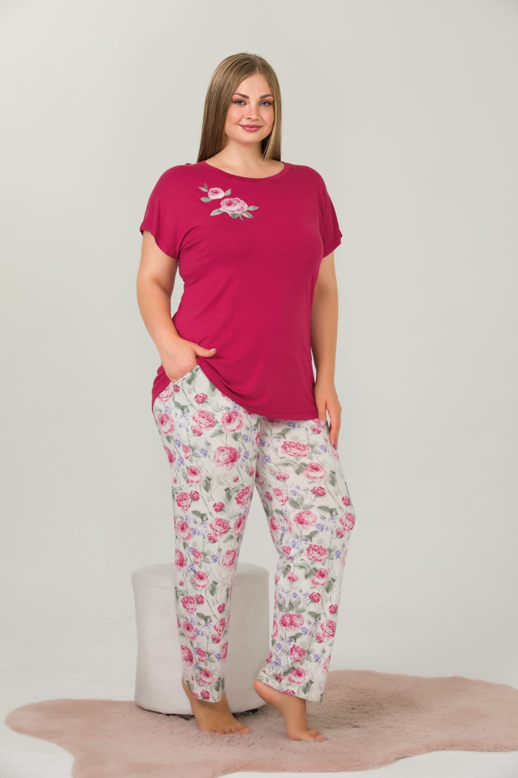 Pamuklu Likralı Büyük Beden Battal Pijama Takım