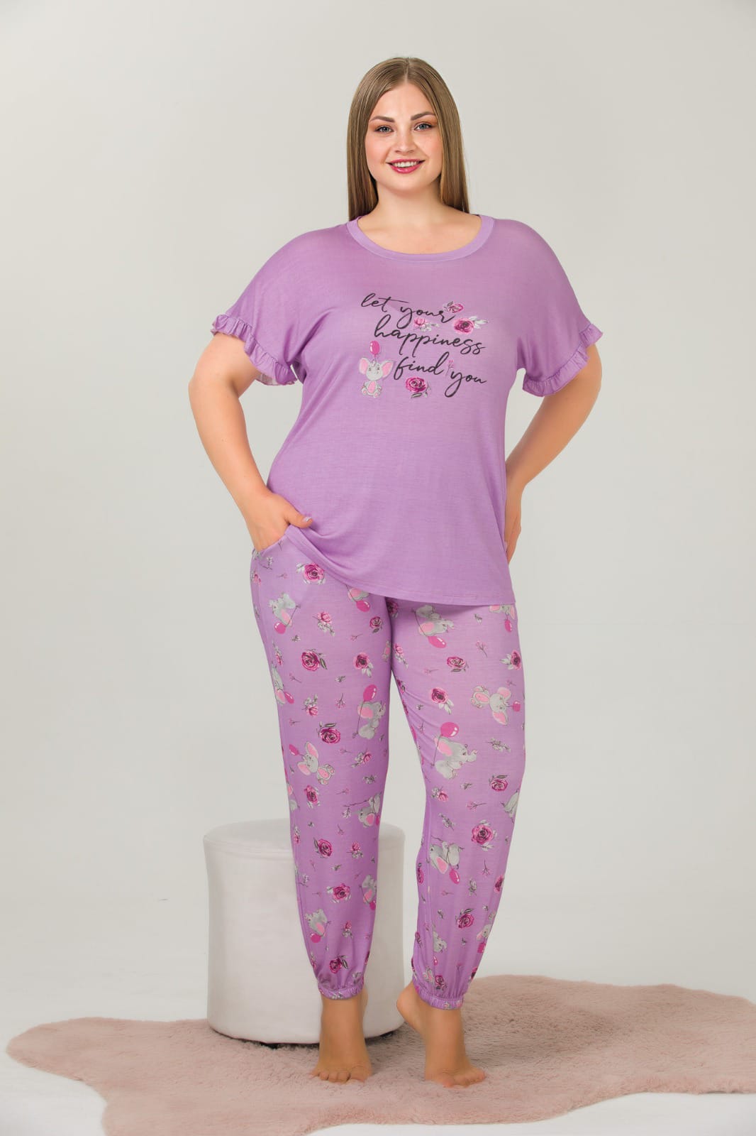 Pamuklu Likralı Büyük Beden Battal Pijama Takım