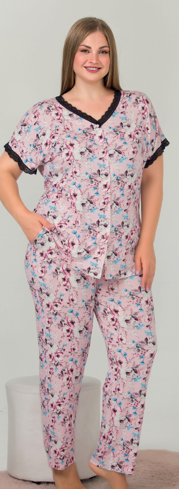Pamuklu Likralı Büyük Beden Battal Pijama Takım