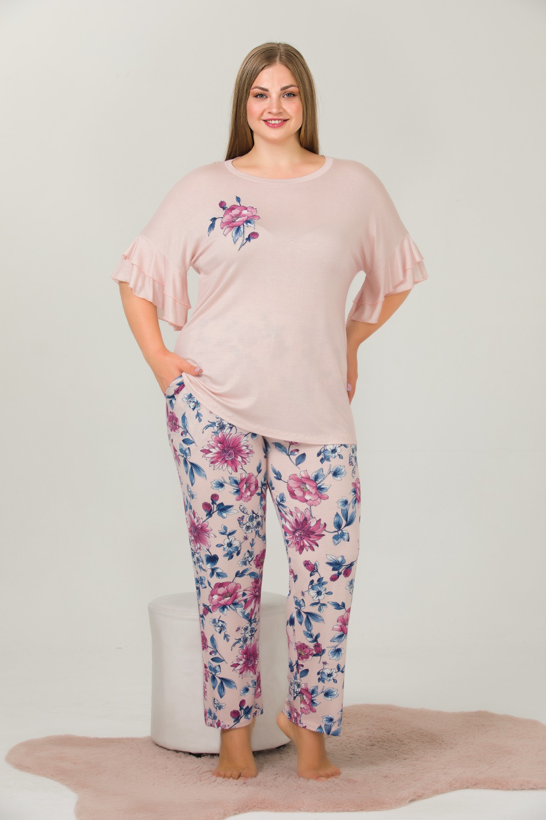 Pamuklu Likralı Büyük Beden Battal Pijama Takım