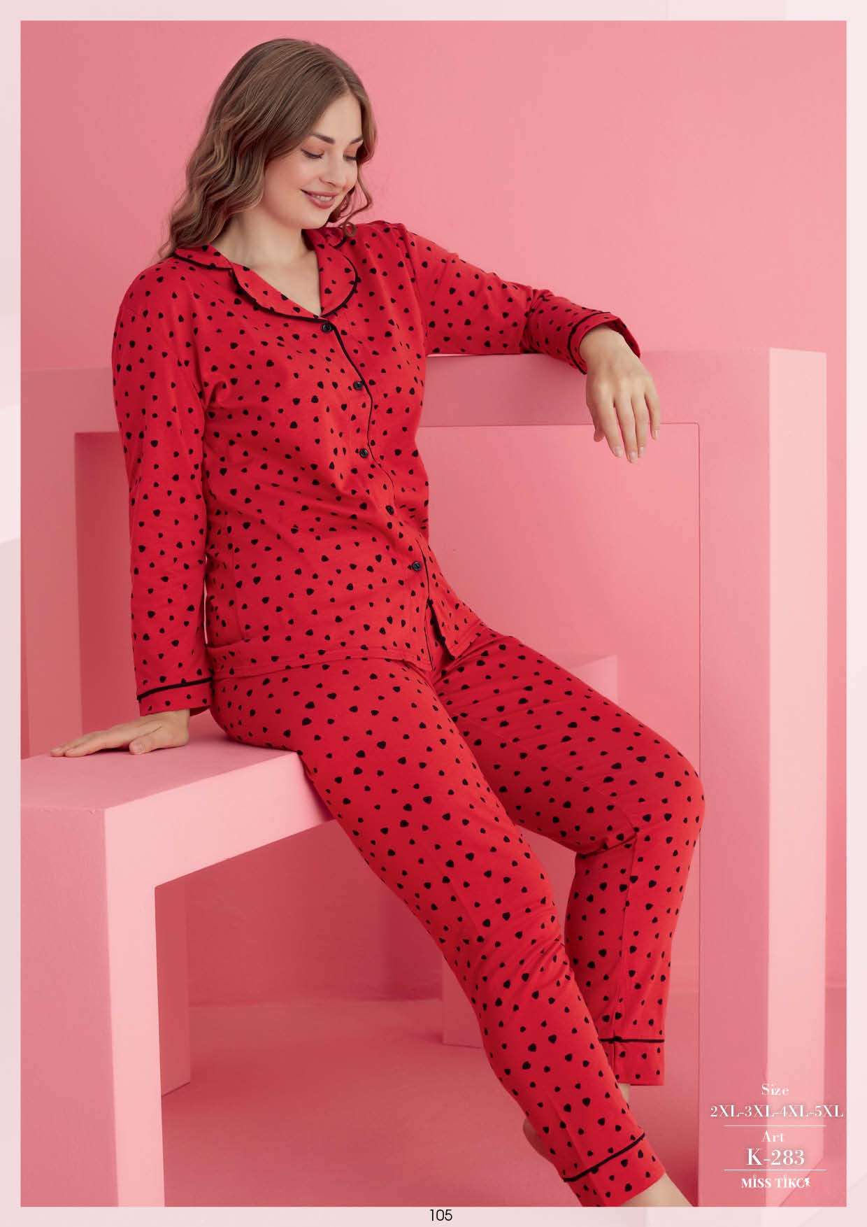 Pamuklu Likralı Büyük Beden DÜĞMELİ Battal Pijama Takım