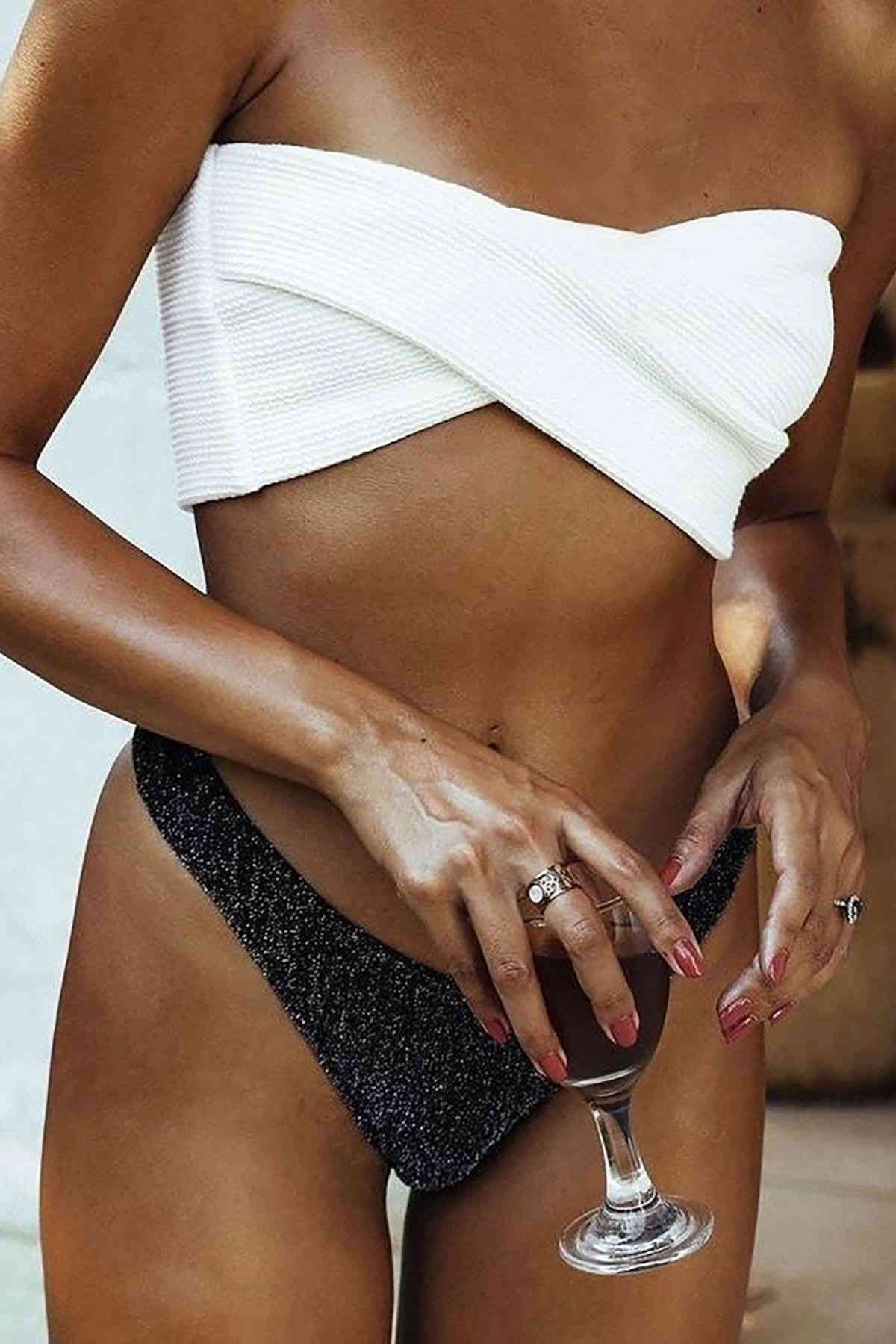 Angelsin Altı Simli Üstü Beyaz Bikini Takım Çok Renkli