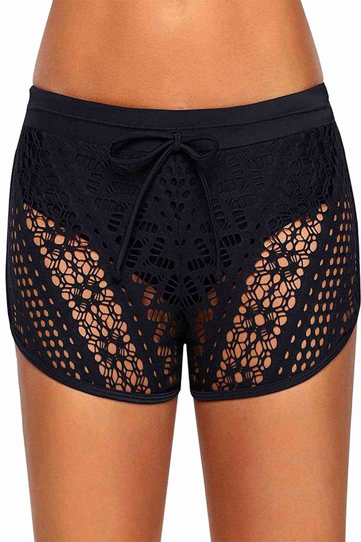 Angelsin Dantel Deniz Şortu Birleşik Bikini Alt Siyah
