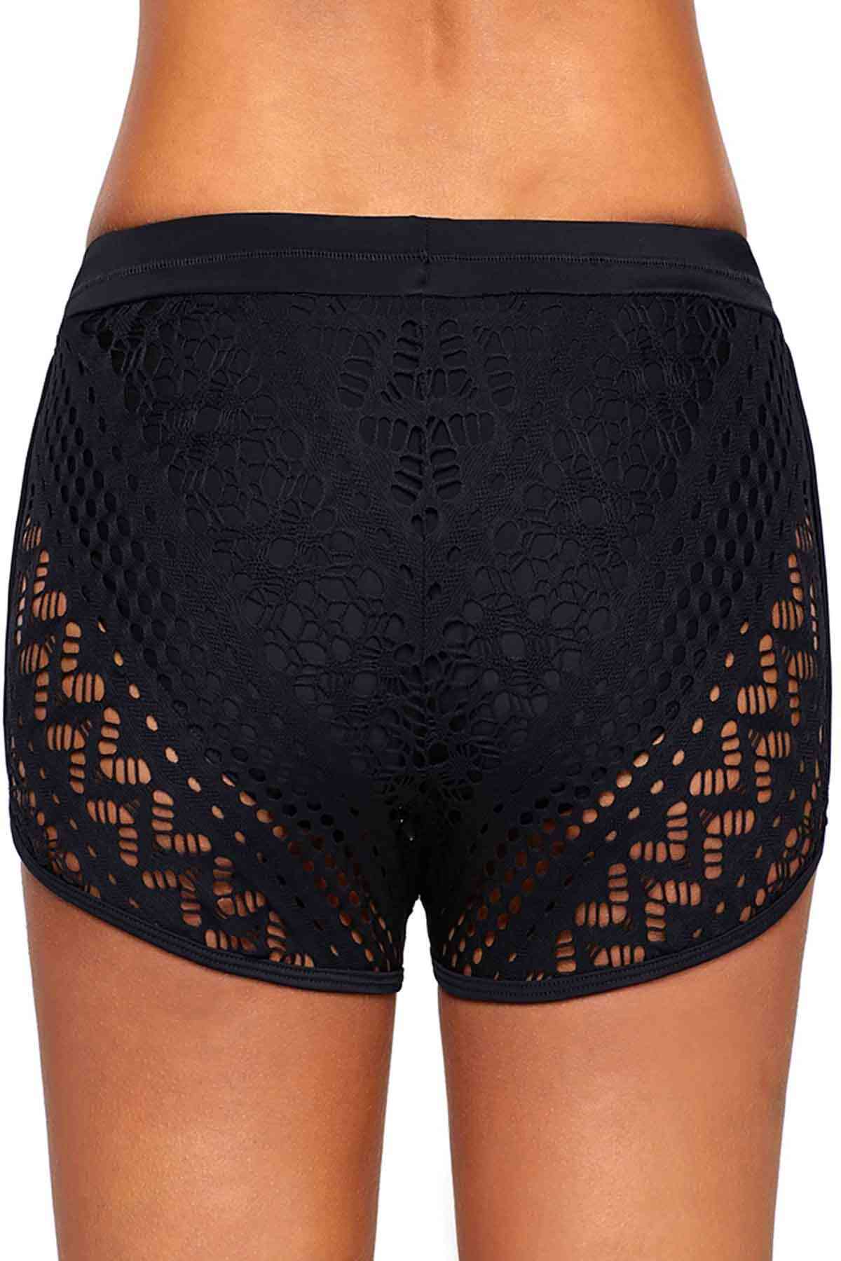 Angelsin Dantel Deniz Şortu Birleşik Bikini Alt Siyah