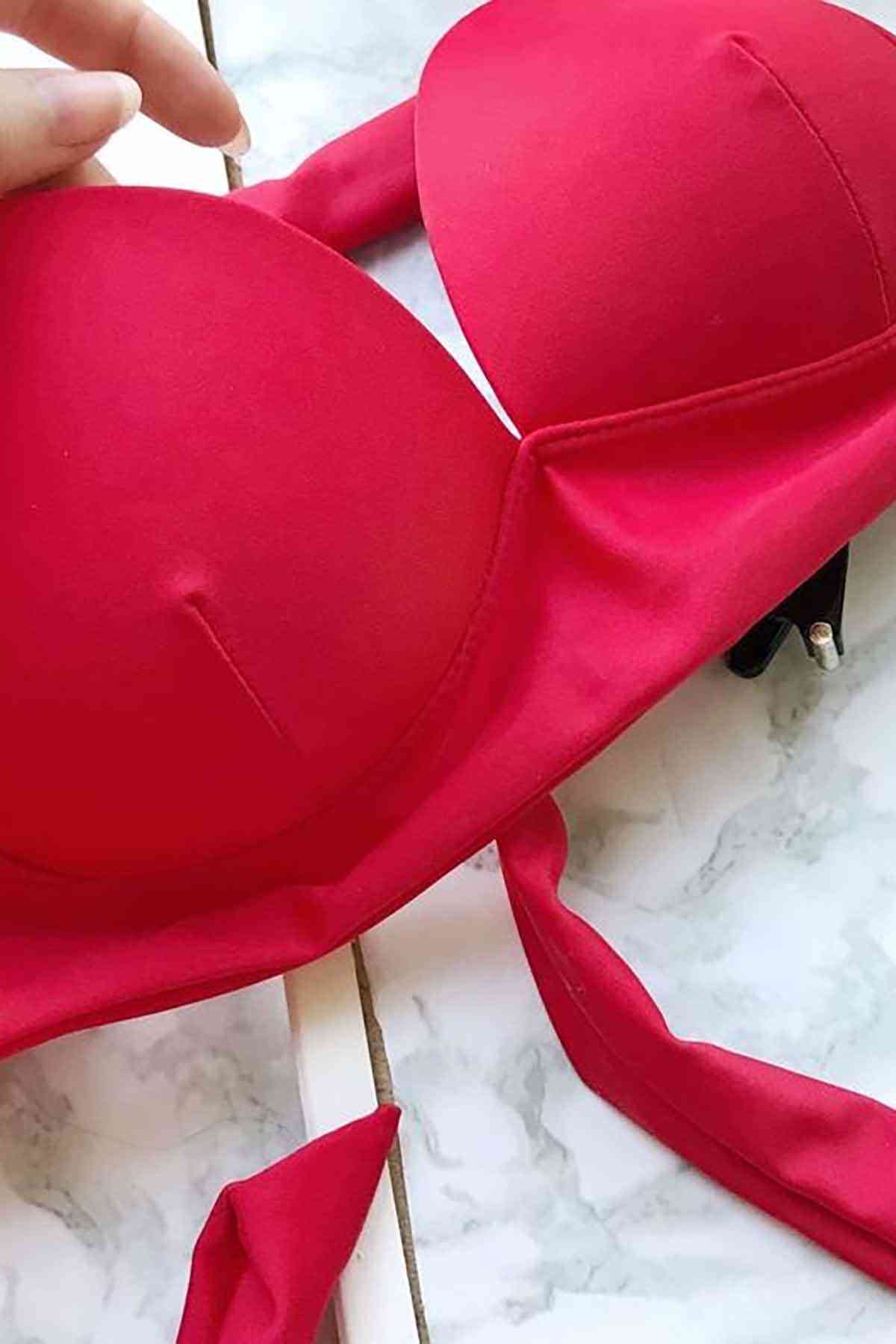 Angelsin Kırmızı Yuksek Bel Bikini Takım