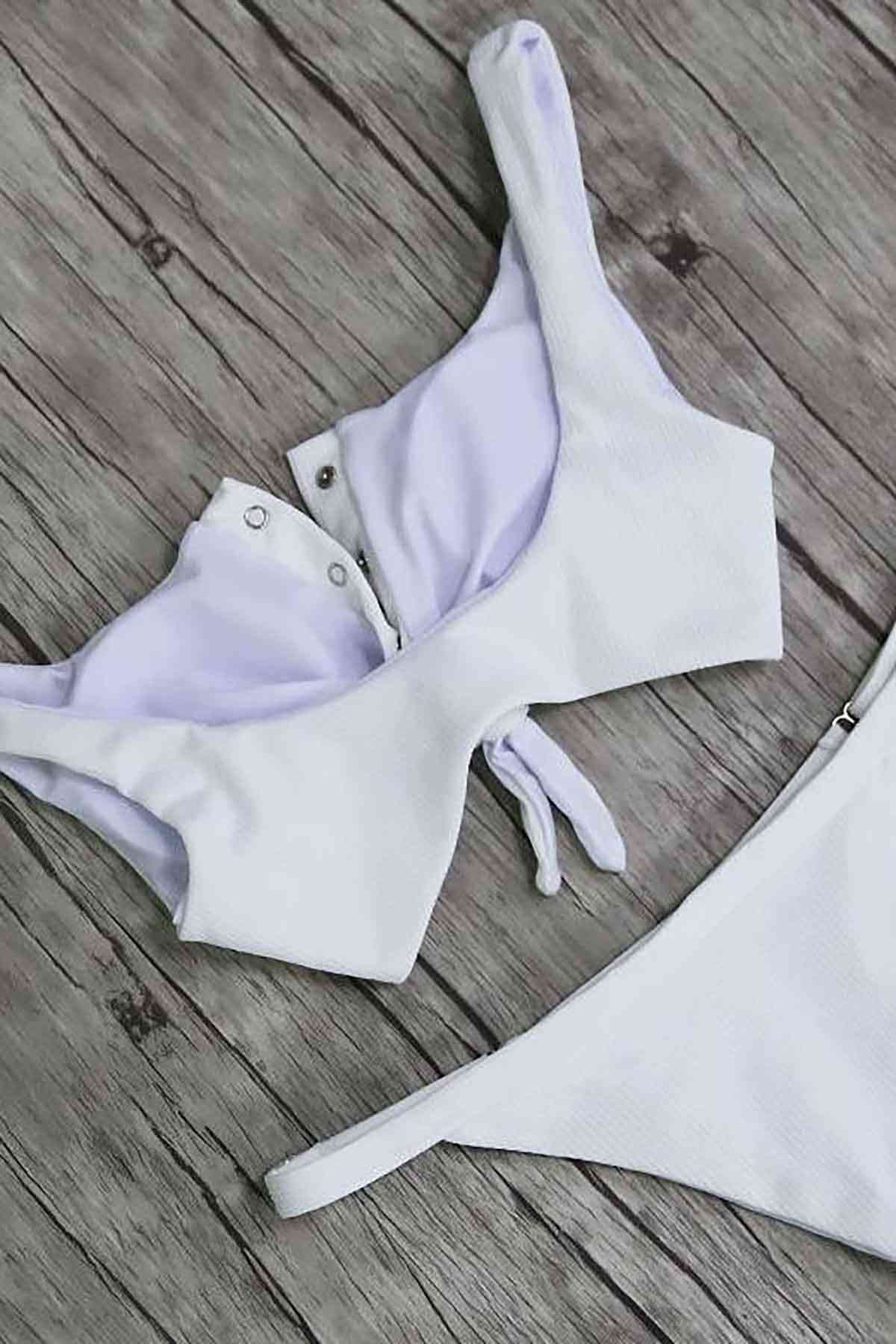 Angelsin Beyaz Çıtçıtlı Bikini Takım