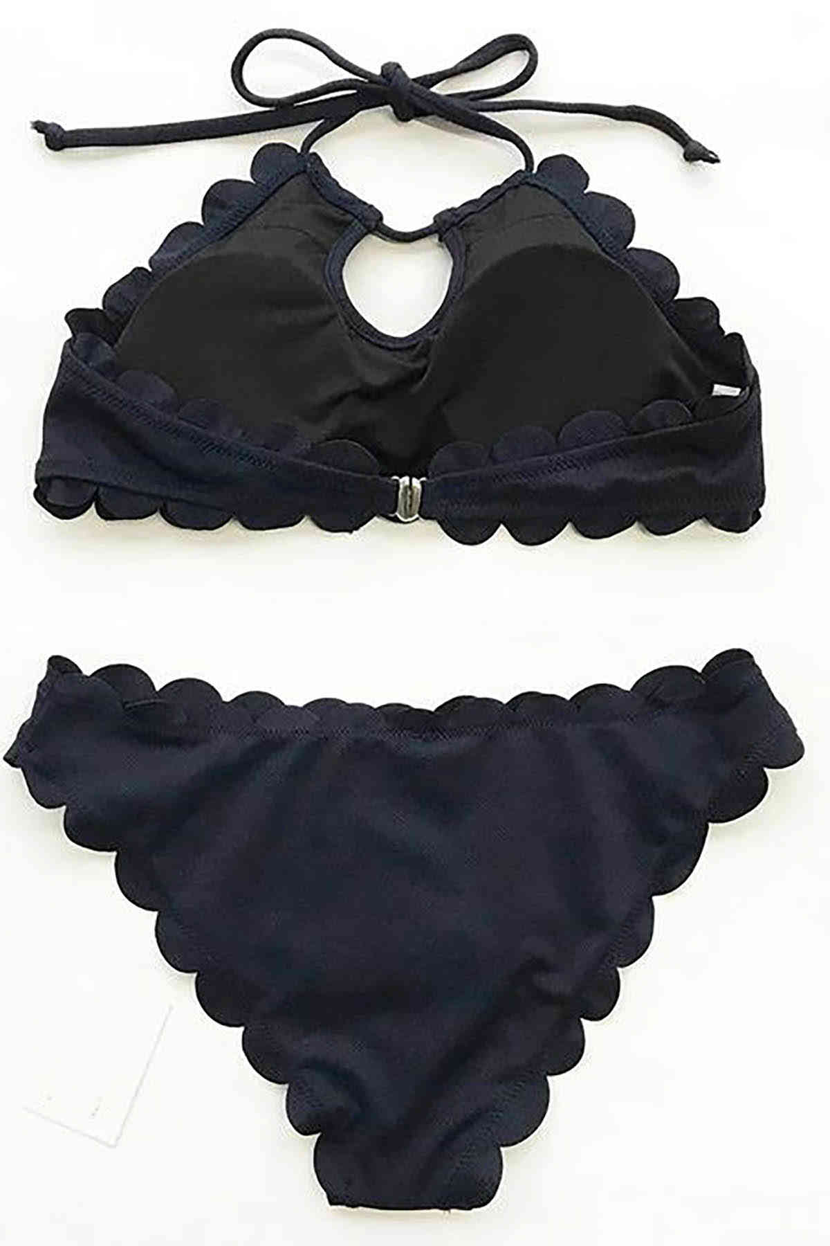 Angelsin Özel Kumaş Tankini Bikini Takım Siyah
