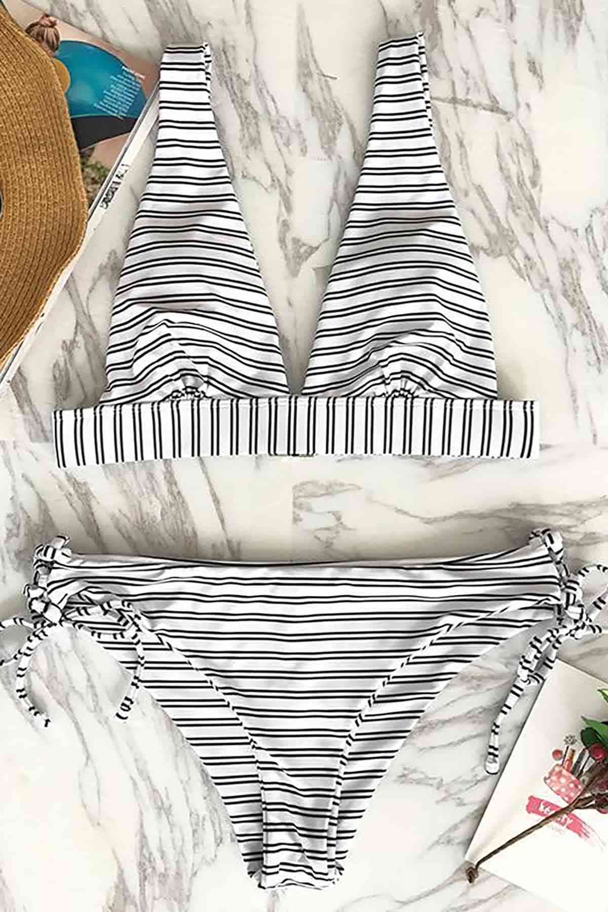 Angelsin Çizgili Bikini Takım Çok Renkli