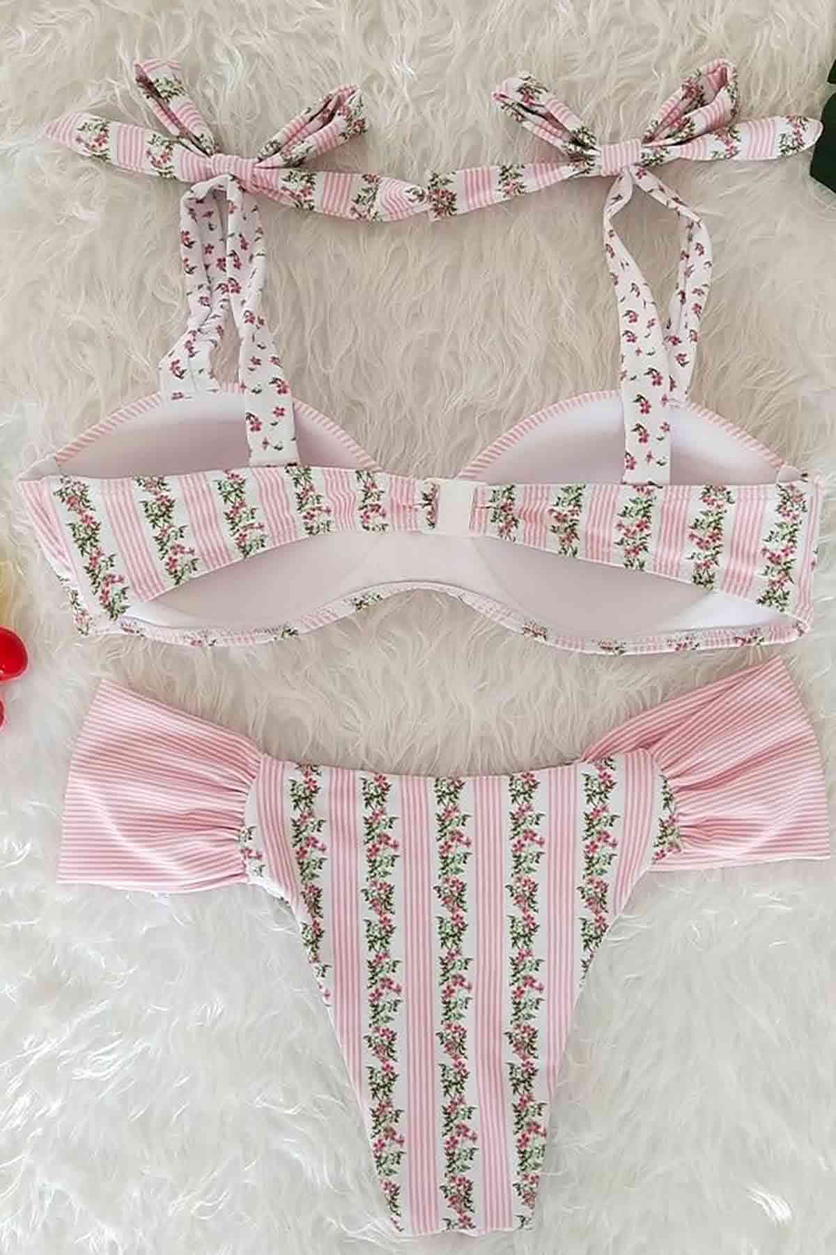 Angelsin Özel Tasarım Desenli Bikini Takım Pembe