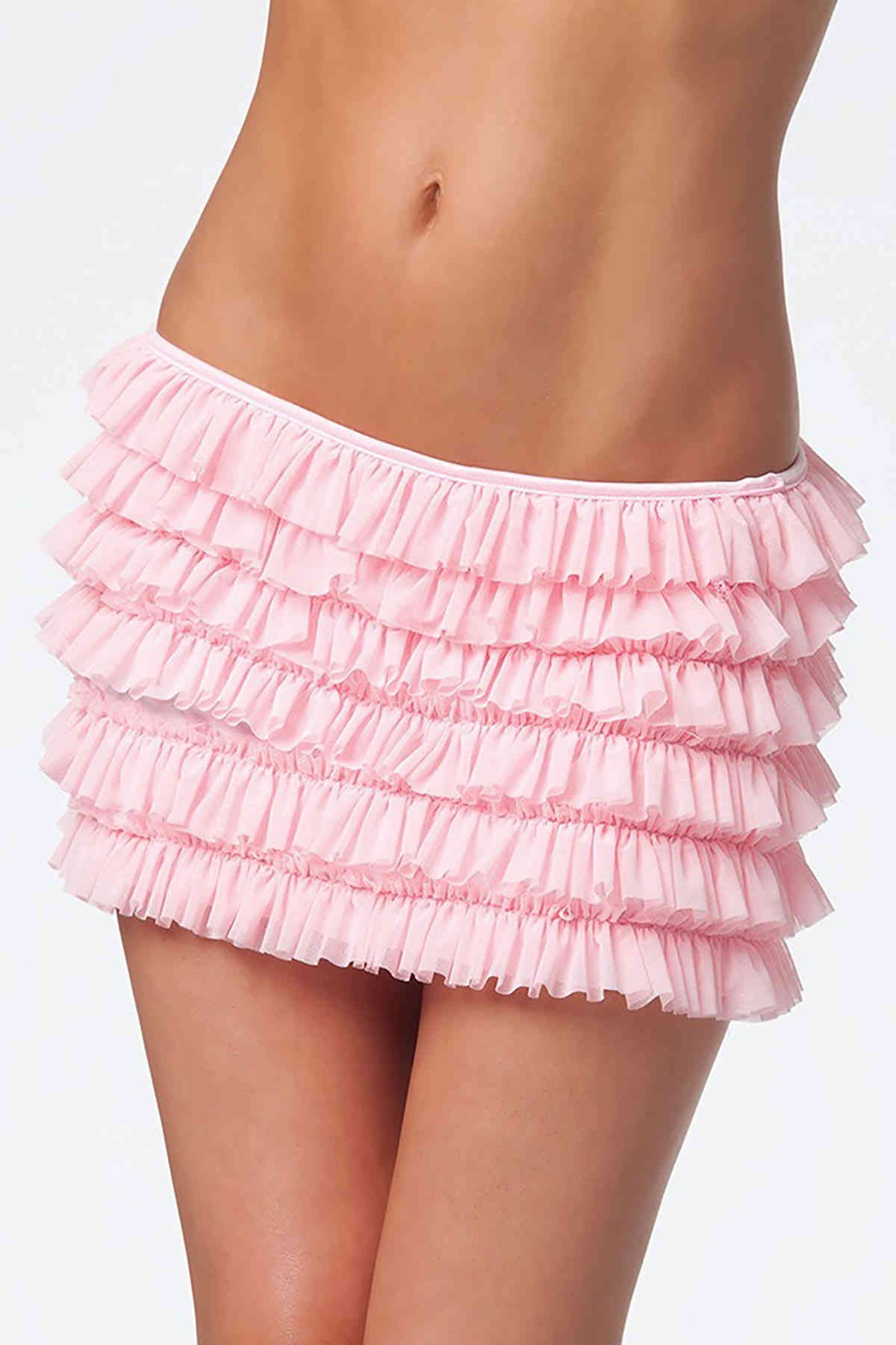 Merry See Pembe Fırfırlı Mini Etek