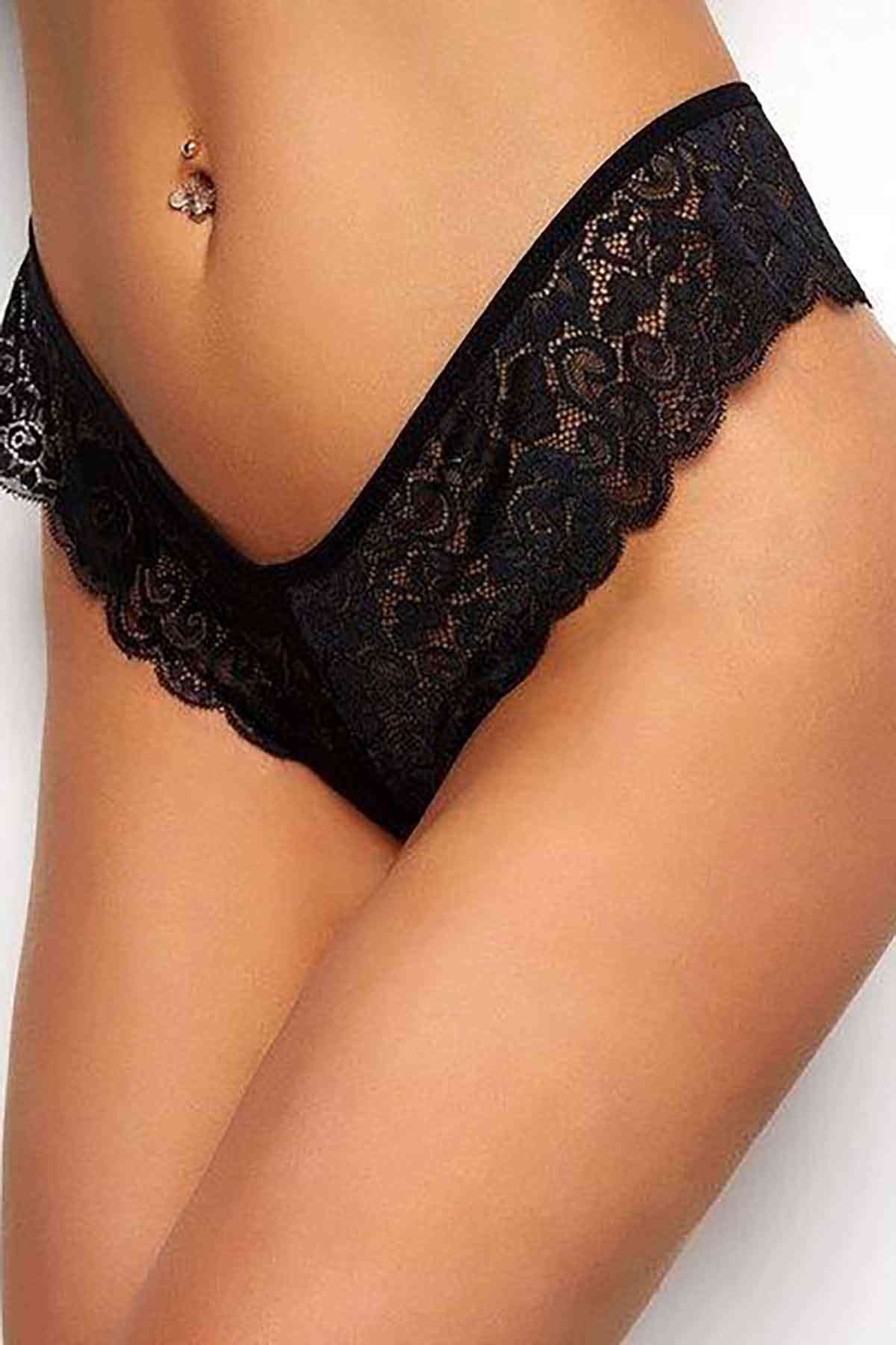 Merry See Seksi Dantel Külot Siyah
