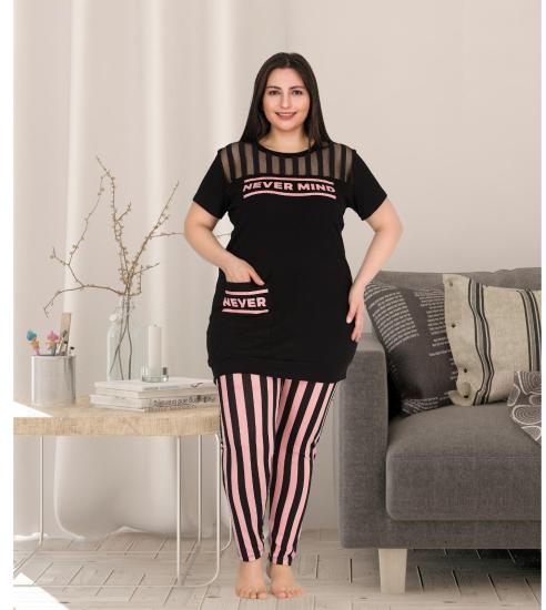 Pamuklu Likralı Büyük Beden Battal Pijama Takım