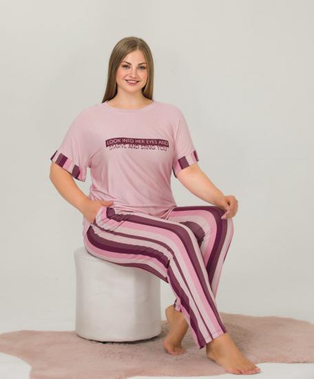 Pamuklu Likralı Büyük Beden Battal Pijama Takım