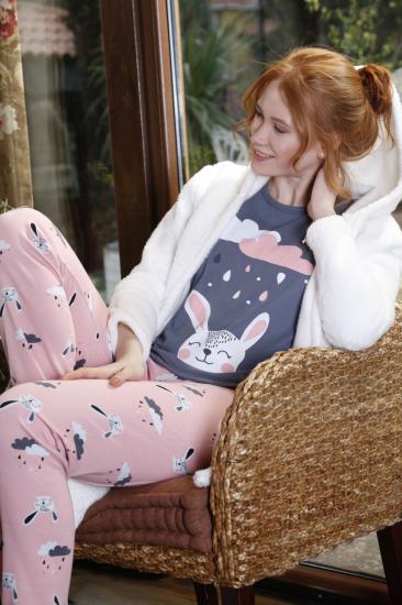 Lü Hırkalı Wellsoft-İnterlok Kapişonlu Pijama Takım