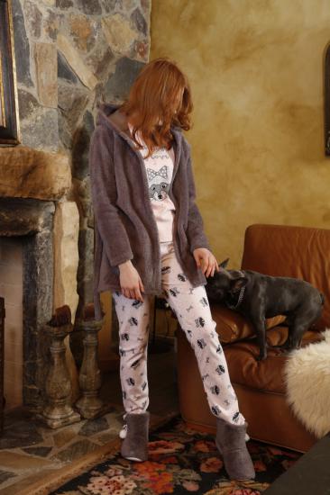 Lü Hırkalı Wellsoft-İnterlok Kapişonlu Pijama Takım