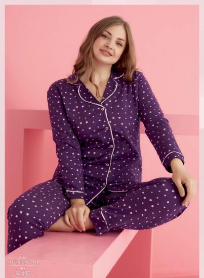 Pamuklu Likralı Büyük Beden DÜĞMELİ Battal Pijama Takım