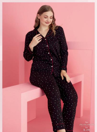 Pamuklu Likralı Büyük Beden DÜĞMELİ Battal Pijama Takım