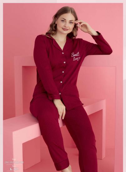 Pamuklu Likralı Büyük Beden DÜĞMELİ Battal Pijama Takım