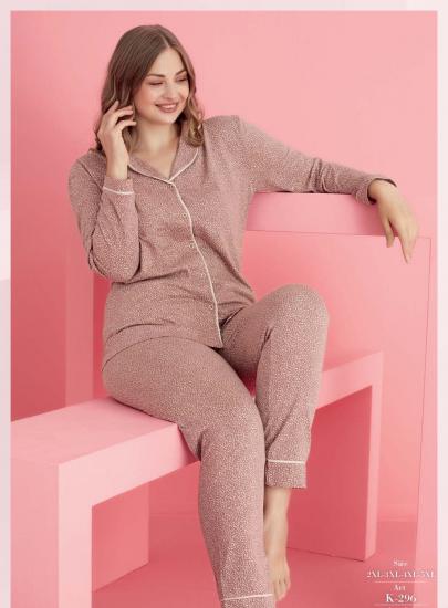 Pamuklu Likralı Büyük Beden DÜĞMELİ Battal Pijama Takım