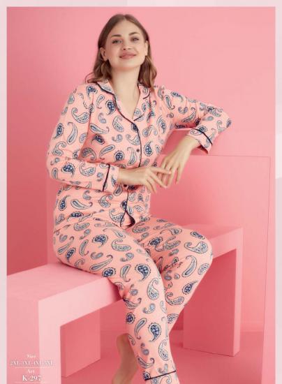 Pamuklu Likralı Büyük Beden DÜĞMELİ Battal Pijama Takım