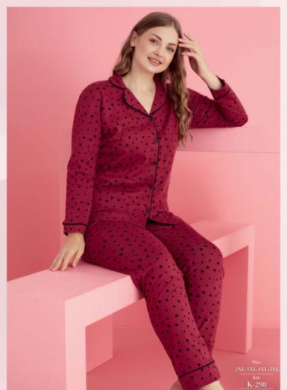 Pamuklu Likralı Büyük Beden DÜĞMELİ Battal Pijama Takım