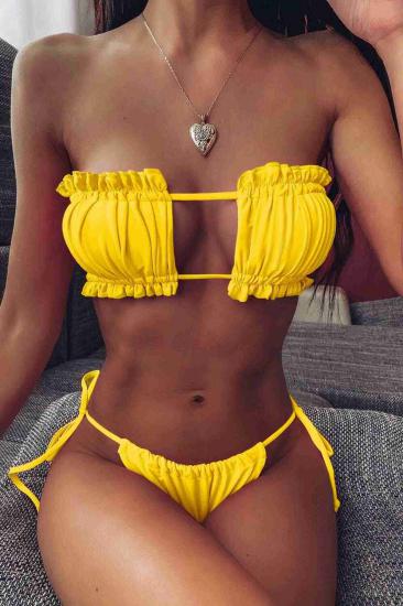 Angelsin Brezilya Model Büzgülü Bağlamalı Bikini Altı Sarı