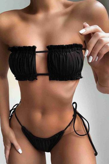 Angelsin Brezilya Model Büzgülü Bağlamalı Bikini Altı Siyah