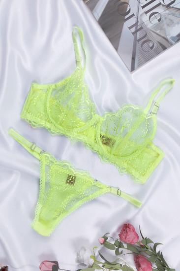 C Kap Büyük Beden  Dantelli Tül Brode Transparan Fantezi Sütyen Bralet Külot Takımı