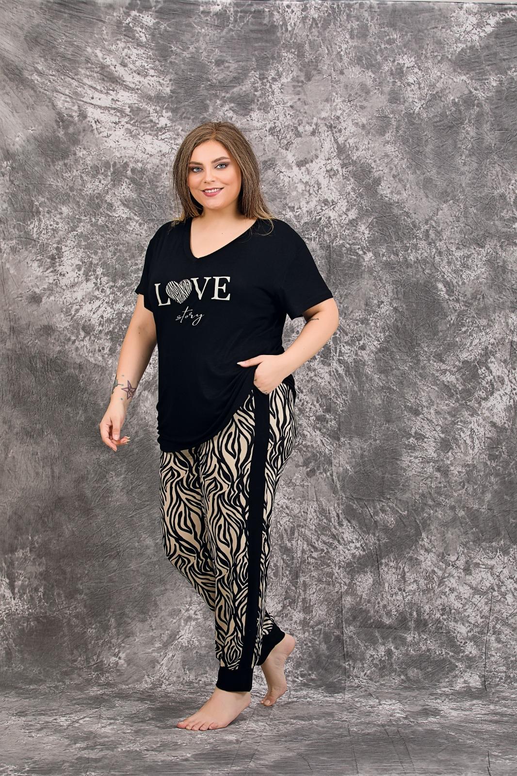 Pamuklu Likralı Büyük Beden Battal Pijama Takım