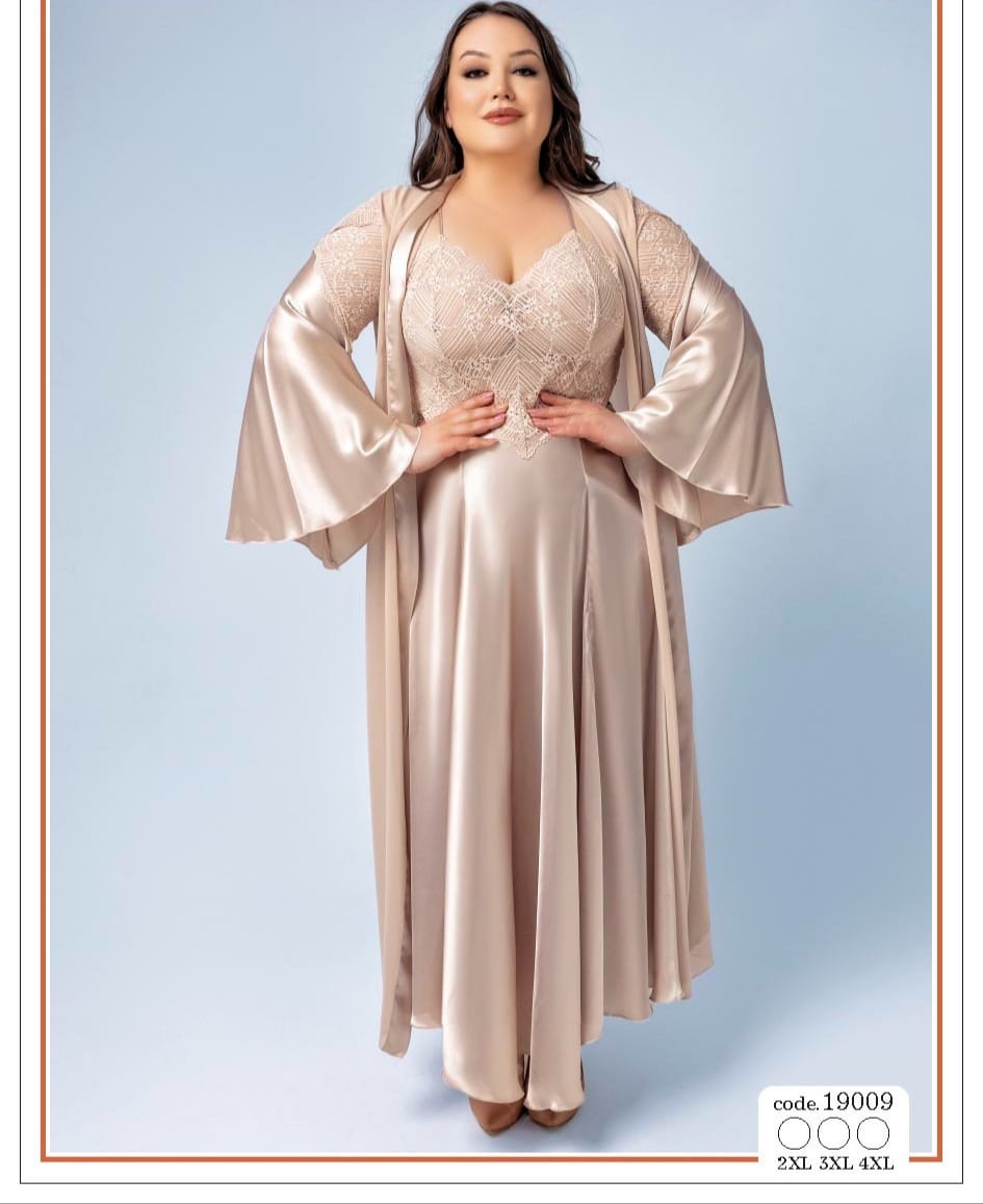 Büyük Beden 2’li Saten Gecelik ve Sabahlık Takımı
