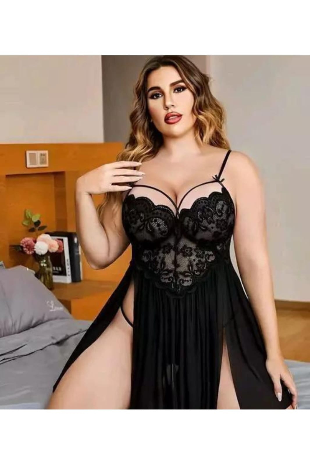Büyük Beden Fantazi Gecelik Siyah