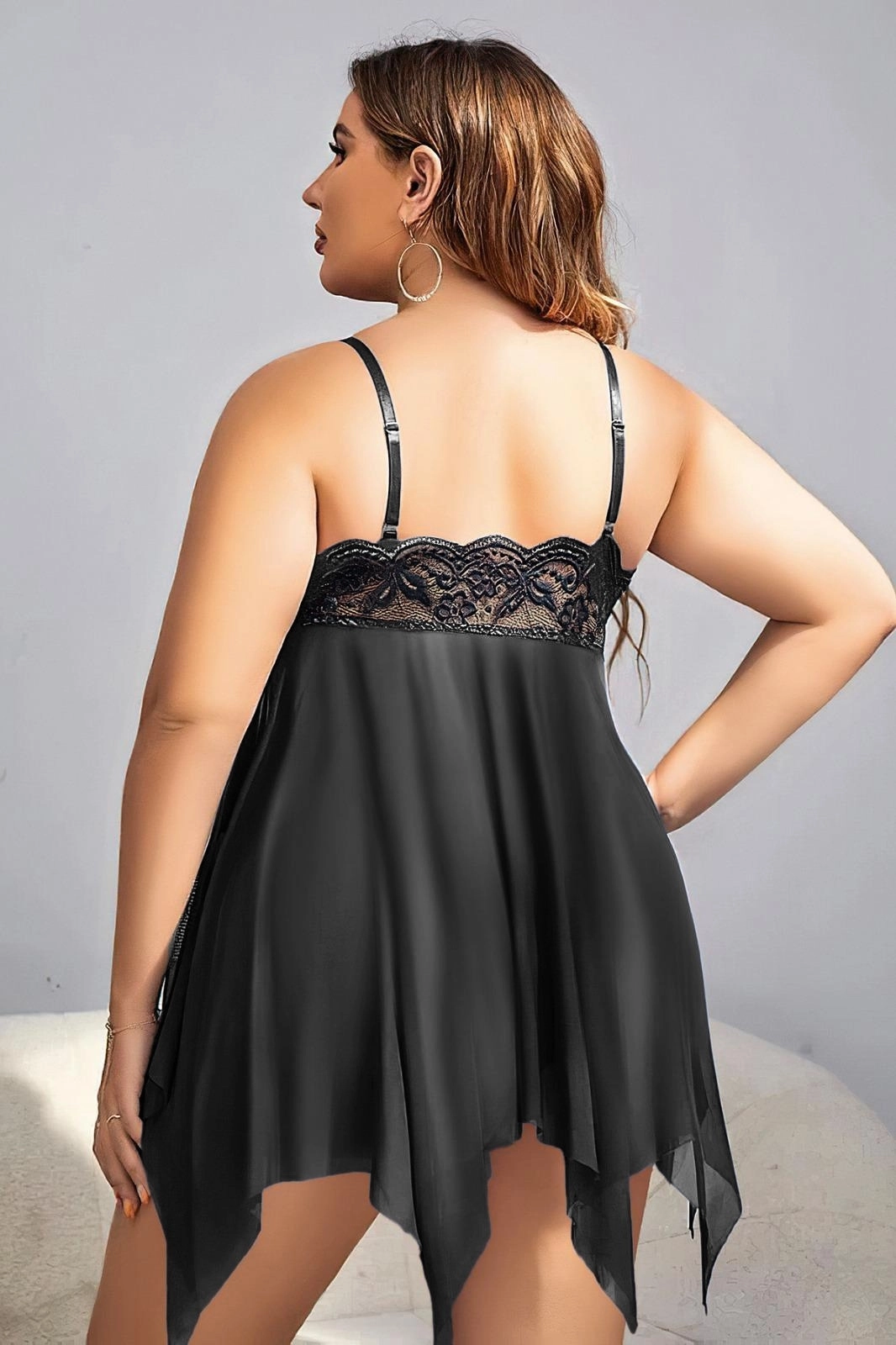 Anvella Büyük Beden Siyah Gecelik